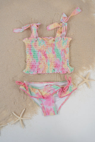 RAINBOW CLOUDS DREAM SMOCKED TANKINI TWO PIECE SWIM SUIT