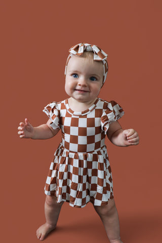 COPPER CHECKERS DREAM CAP SLEEVE BODYSUIT DRESS