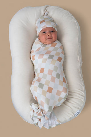 MUTED CHECKERS DREAM SWADDLE & BEANIE