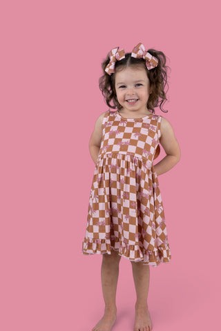 EXCLUSIVE SUNSET BEACH CHECKERS TANK DREAM RUFFLE DRESS