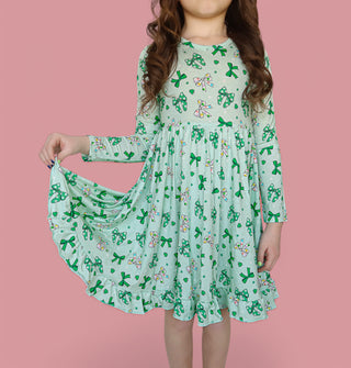 CLOVER BOWS LONG SLEEVE DREAM RUFFLE DRESS