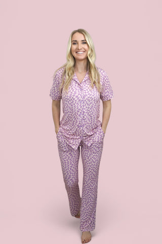 PLUM WAVY CHECKERS WOMEN'S RELAXED FLARE DREAM SET