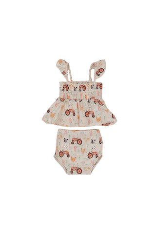 FARMYARD FRIENDS DREAM SMOCKED BABYDOLL BUMMIES SET
