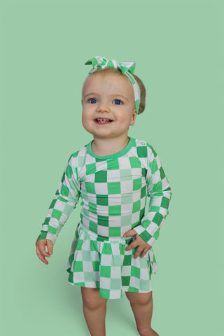 LUCKY CHECKERS LONG SLEEVE DREAM BODYSUIT DRESS