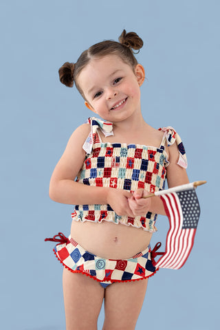 HOME OF THE FREE CHECKERS DREAM TANKINI TWO PIECE SWIM SUIT
