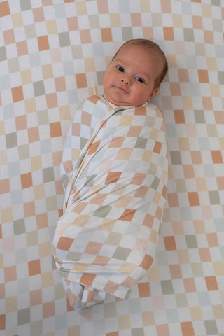 MUTED CHECKERS DREAM SWADDLE & BEANIE