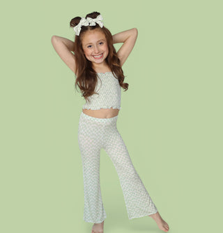 SAGE WAVY CHECKERS DREAM SMOCKED FLARE SET