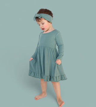 SAGE RIB DREAM RUFFLE DRESS