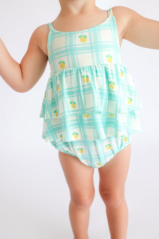 CITRUS GINGHAM RUFFLED DREAM BUBBLE ROMPER
