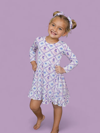 ICY WONDERLAND LONG SLEEVE DREAM RUFFLE DRESS