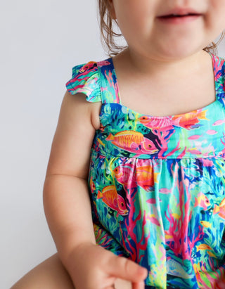 OCEAN GLOW DREAM RUFFLED BUBBLE ROMPER