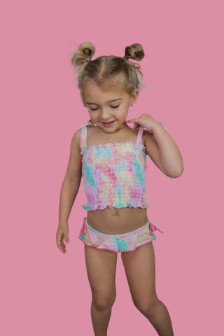 RAINBOW CLOUDS DREAM SMOCKED TANKINI TWO PIECE SWIM SUIT