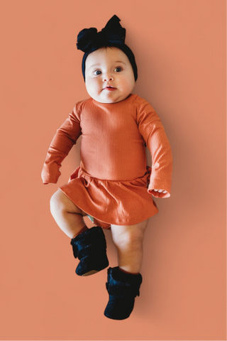 RUST LONG SLEEVE DREAM BODYSUIT DRESS