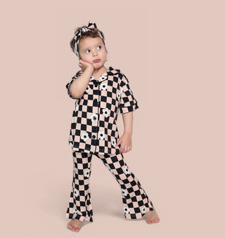 RETRO DAISY CHECKS SHORT SLEEVE DREAM GIRL'S FLARE SET