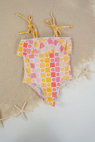 SUMMER SUNSET CHECKERS DREAM ONE PIECE SWIM SUIT