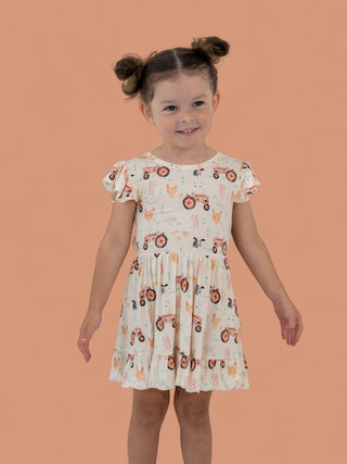 FARMYARD FRIENDS DREAM TIE BACK RUFFLE DRESS