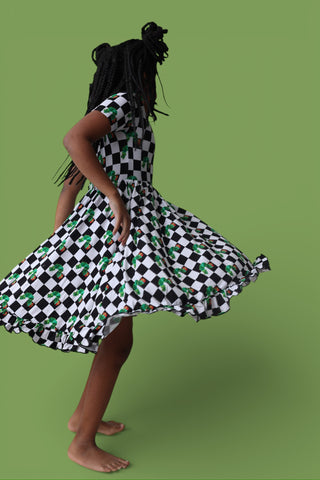 CATERPILLAR CHECK DREAM RUFFLE DRESS