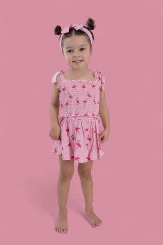 FLOCKING FLAMINGOS DREAM SMOCKED SKORT SET