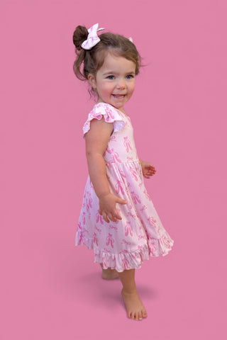 BALLET BOW BLISS DREAM CAP SLEEVE RUFFLE DRESS