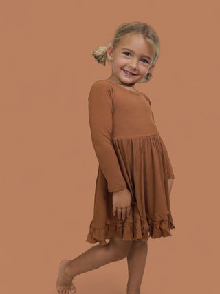 ESPRESSO LONG SLEEVE DREAM RUFFLE DRESS