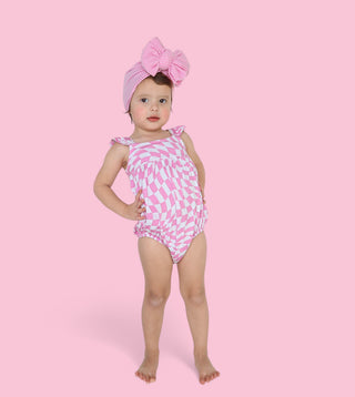 BUBBLEGUM WAVY CHECKERS DREAM BUBBLE ROMPER