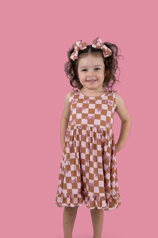 EXCLUSIVE SUNSET BEACH CHECKERS TANK DREAM RUFFLE DRESS
