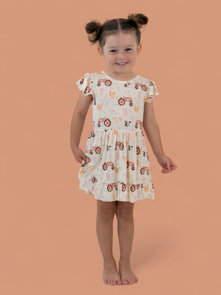 FARMYARD FRIENDS DREAM TIE BACK RUFFLE DRESS