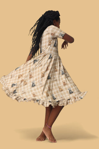 TEDDY CHECK DREAM RUFFLE DRESS