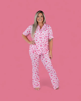 BOW CHECKERED CHARM SHORT SLEEVE WOMEN’S RELAXED FLARE DREAM SET