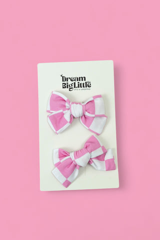 BUBBLEGUM CHECKERS DREAM BOW HAIR CLIPS