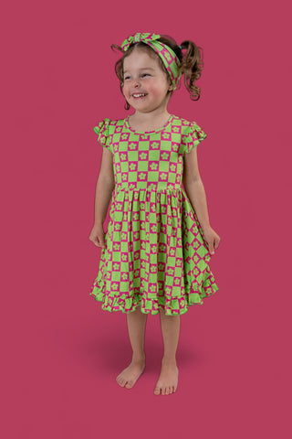 WILD DAISY CHECKERS DREAM RUFFLE DRESS