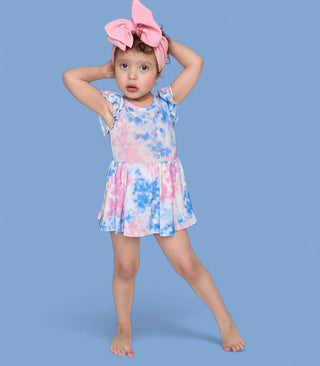 COTTON CANDY TIE DYE DREAM CAP SLEEVE BODYSUIT DRESS