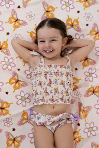 BLOSSOMIN’ BUTTERFLY DREAM SMOCKED TANKINI TWO PIECE SWIM SUIT