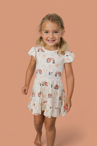 FARMYARD FRIENDS DREAM TIE BACK RUFFLE DRESS