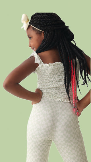 SAGE WAVY CHECKERS DREAM SMOCKED FLARE SET