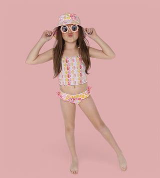 SUMMER SUNSET CHECKERS DREAM SMOCKED TANKINI TWO PIECE SWIM SUIT