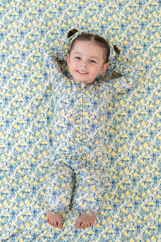 VINTAGE CITRUS TOILE DREAM RUFFLE ROMPER