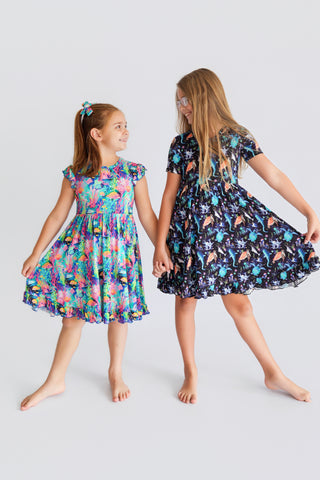 MIDNIGHT REEF DREAM RUFFLE DRESS