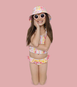 SUMMER SUNSET CHECKERS DREAM SMOCKED TANKINI TWO PIECE SWIM SUIT