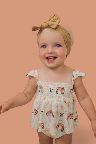 FARMYARD FRIENDS DREAM SMOCKED BABYDOLL BUMMIES SET