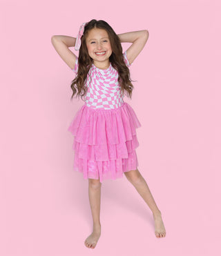 BUBBLEGUM WAVY CHECKERS DREAM TUTU DRESS