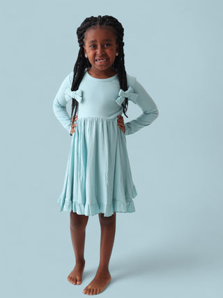 HAZY BLUE RIB DREAM RUFFLE DRESS