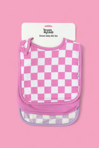 BUBBLEGUM CHECKERS DREAM BABY BIB (PACK)