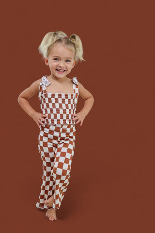 COPPER CHECKERS DREAM SMOCKED FLARE SET