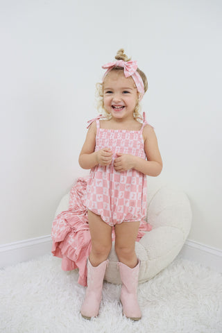 HOPPITY BLUSH CHECKERS DREAM BUBBLE ROMPER