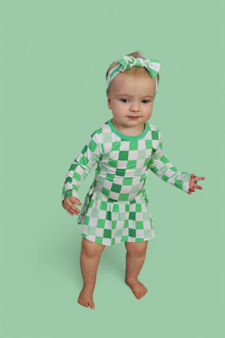 LUCKY CHECKERS LONG SLEEVE DREAM BODYSUIT DRESS