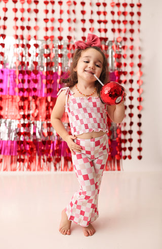 DREAMY PINK CHECKERS DREAM SMOCKED FLARE SET