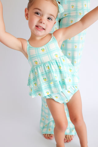 CITRUS GINGHAM RUFFLED DREAM BUBBLE ROMPER