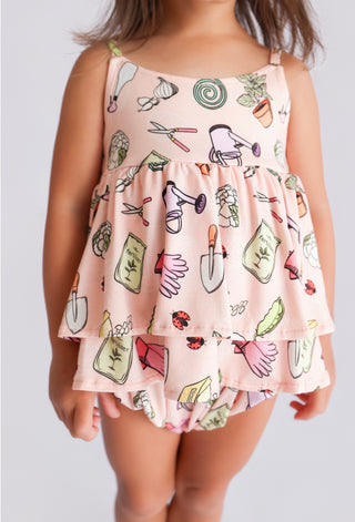 IN THE GARDEN DREAM RUFFLED BUBBLE ROMPER