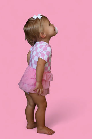 BUBBLEGUM CHECKERS DREAM TUTU BODYSUIT DRESS